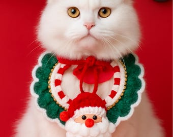 Christmas Cat Collar Handmade Crochet, Holiday Neck, Santa Pet Costume