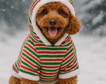 Cozy Reindeer Dog Hoodie, Holiday Striped Christmas Pet Outfit