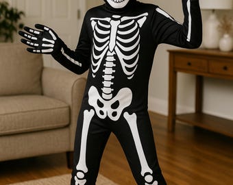 Glow In The Dark Skeleton Jumpsuit Costume: Full Body Kids Halloween
