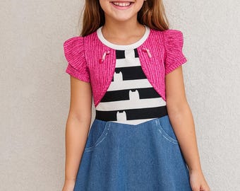 Girl's Cat Costume Dress: Faux Denim Skirt, Glitter Cat Ears