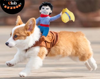 Déguisement cow-boy drôle pour chien : tenue d'Halloween pour animal de compagnie de rodéo