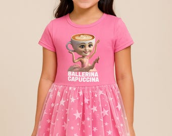 Pink Ballerina Dress: Coffee Cup Graphic, Starry Tulle Skirt