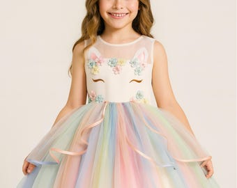 Magical Rainbow Unicorn Dress for Girls