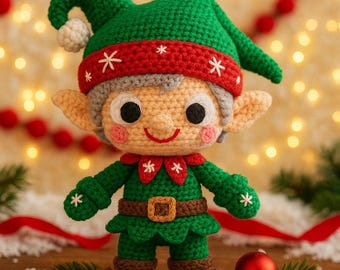 Crochet Christmas Elf Doll Pattern, Amigurumi Holiday Elf PDF Tutorial, DIY Christmas Crochet Toy Pattern