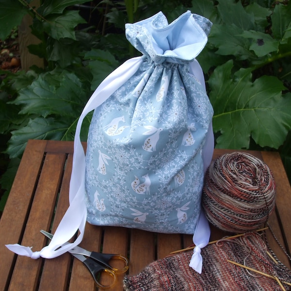 Drawstring Project Bag/Yarn Bowl - Arctic Foxes and Hares