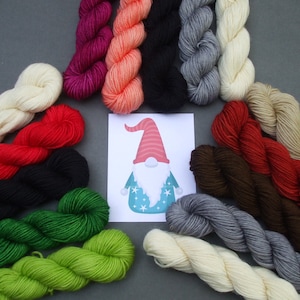 Gnome MKAL Kerstmis 2022 "Gnome-made Gifts" Prachtige Britse BFL Mini Skeins 4-laags garen.