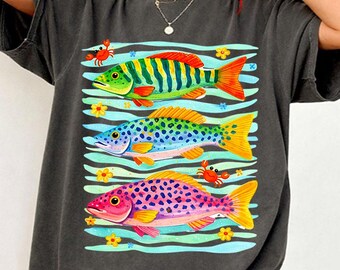 Preppy Fish PNG, Girls Fish Too PNG, Female Fishing Design, Colorful Maximalist Sublimation, Summer Beach Vacation PNG