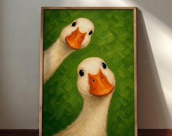 Minimalist Goose Duo Poster, Funny Farmhouse Wall Art, Modern Country Home Decor, Two Geese Illustration, Cute Animal Print