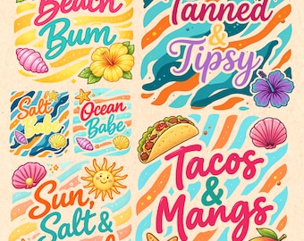 Beach Life PNG Bundle Retro Stripes, Neon Summer Vibes Design, Bright Beach Camp Graphics, Trendy PNG Set Download