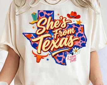 Retro Texas PNG, She’s From Texas Graphic Design, Western Cowgirl PNG, Leopard Texas State PNG, Cute Southern Girl Digital Download