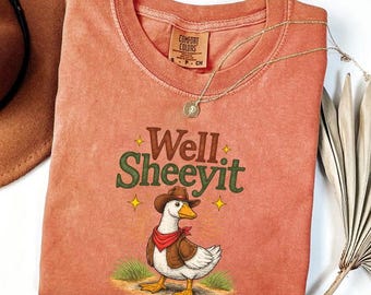 Funny Cowboy Goose PNG Well Sheeyit, Retro Western Meme Design, Humorous Southern Graphic, Cowboy Shirt PNG Digital Download