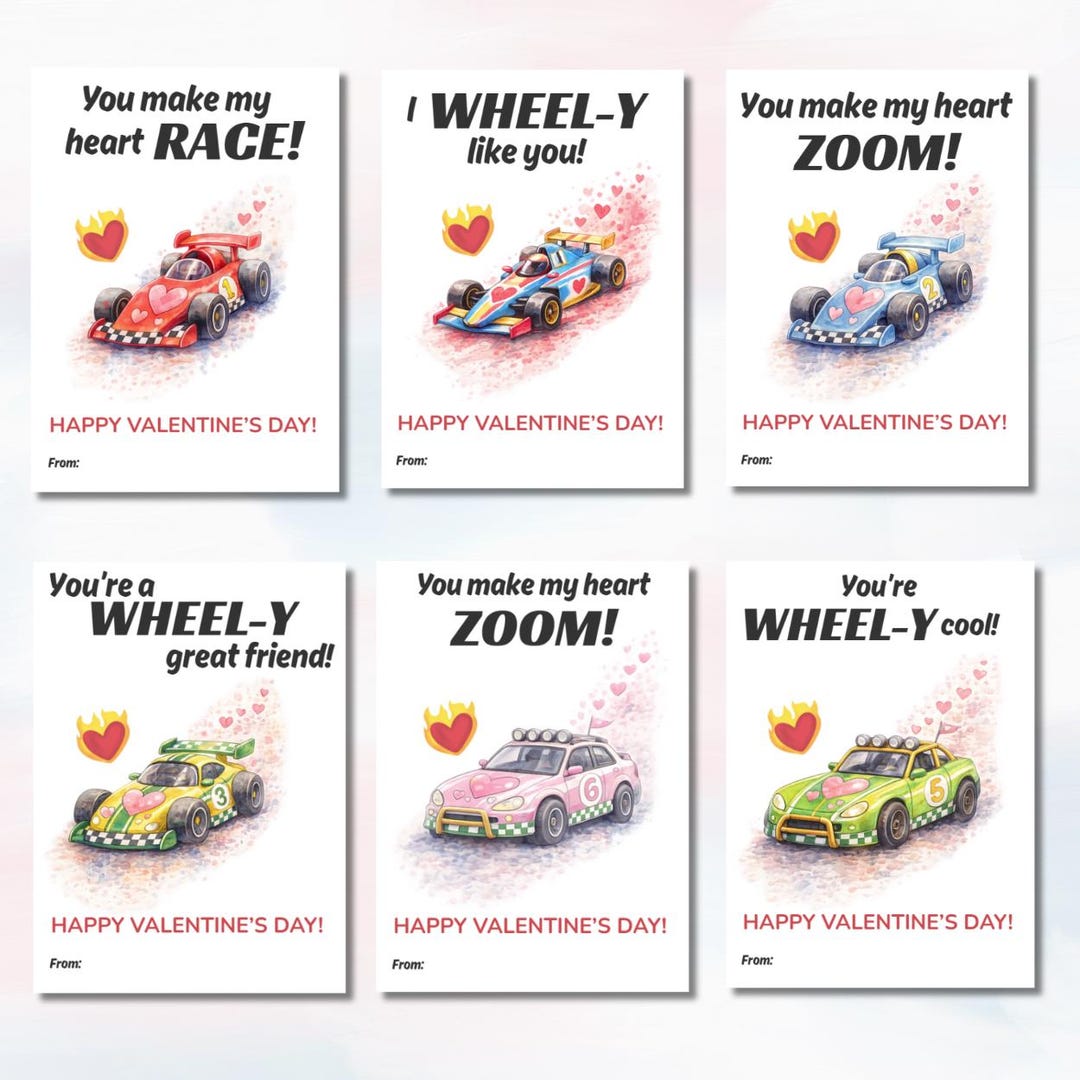 Race Car Valentine's Day Cards, Printable Kids Classroom Valentines - Etsy