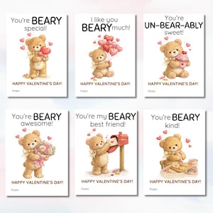 Bear-valentijnskaarten, afdrukbare Valentijnskaarten voor kinderen in de klas