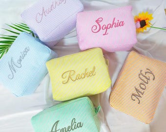 Personalized Striped Cosmetic Bag, Bridesmaid Gift, Travel Toiletry Organizer
