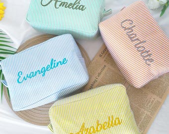 Personalized Striped Makeup Bag, Custom Bridesmaid Gift