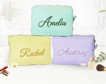 Personalized Striped Cosmetic Bag, Bridal Gift, Travel Organizer