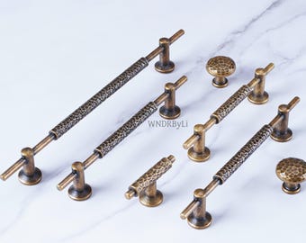 Hammered brass Drawer Pulls Vintage : Retro Cabinet Knob handles , kitchen door pulls hardware
