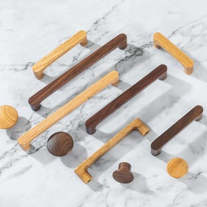 Natural Wood Cabinet Knobs Pulls , Oak Drawer Handles, Walnut handles,  Wooden kitchen hardware
