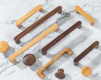 Natural Wood Cabinet Knobs Pulls , Oak Drawer Handles, Walnut handles,  Wooden kitchen hardware