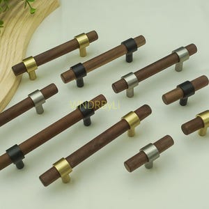 Uchwyty do szafek z drewna orzechowego i bukowego: nowoczesne uchwyty do szuflad, akcenty mosiężne Gałki i uchwyty do drzwi