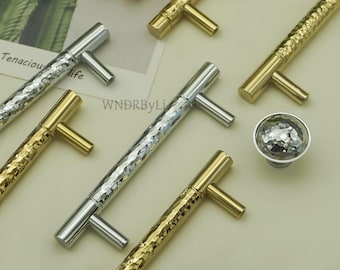 Hammered Drawer Pulls Knobs: Solid Brass Cabinet Knobs handle, Chrome Kitchen door handles