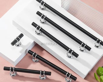 Zwarte kastgrepen, verchroomde ladegrepen: dressoirknoppen, keukenkastengrepen