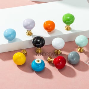 Colorful Ceramic Dresser Drawer Knobs: Brass Base Cabinet Pulls , Ball knobs for kids room