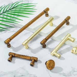 Poignées d'armoires en laiton vieilli : quincaillerie de poignées d'armoires de cuisine dorées, poignée de bouton de porte en nickel brossé