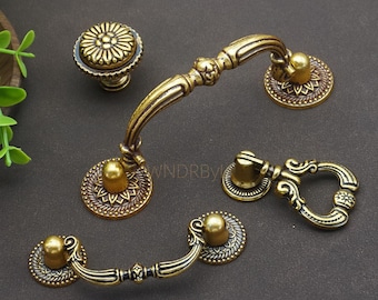 Antique Brass Drawer Pull: Drop Bail Cabinet Knob, Unique Hardware