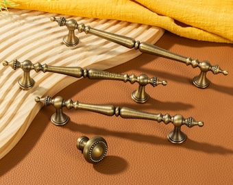 Solid Brass Cabinet Handles: Antique Bronze Drawer knobs and pulls- Gold dresser knob