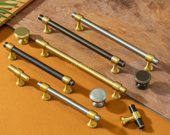 Puxadores de armário de cozinha em latão maciço: puxadores de gaveta em bronze preto, puxadores de cômoda, ferragens de armário em níquel