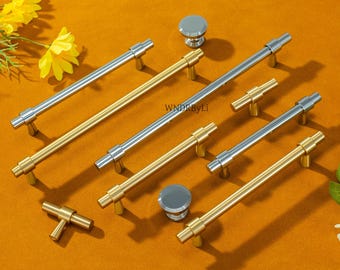 Solid Brass Cabinet Handles: Chrome Drawer knobs and pulls- Gold dresser knob ,door handles