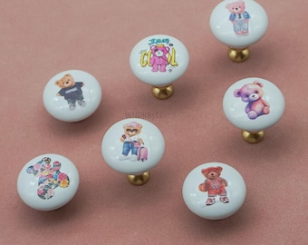 Ceramic Bear Drawer Knobs Pulls : Colorful Horse Cabinet knobs for kids room