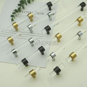 Clear Acrylic Drawer knobs Pulls: Black Chrome Brass Kitchen Cabinet door Handles hardware