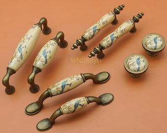 Ceramic Bird Drawer Knob: Antique Brass Cabinet Pulls ,kitchen cupboard handles