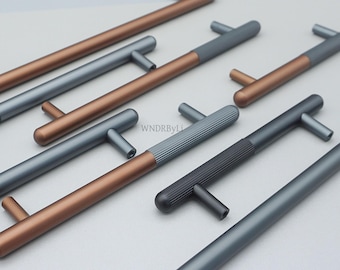 ブラックグレーの引き出しノブハンドル：ユニークなキッチンキャビネットドアプル、ツートンキャビネットハードウェア