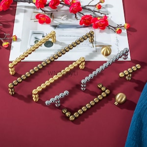 Gold Bead Drawer pulls  - Unique Cabinet handles ,Dresser knobs brass ball ,kitchen Hardware