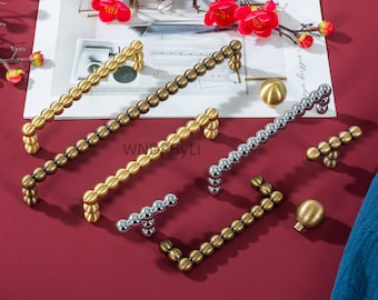 Gold Bead Drawer pulls  - Unique Cabinet handles ,Dresser knobs brass ball ,kitchen Hardware