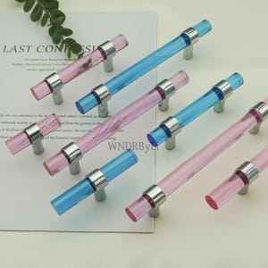 Blue Pink Clear Acrylic Drawer Pulls Knobs : Cabinet door Handles, Kitchen hardware