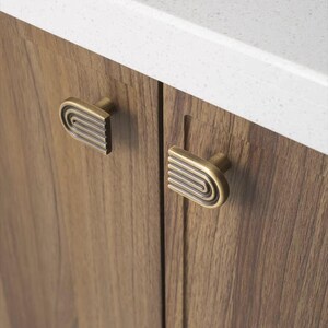 Massief messing ladeknoppen: antieke koperen kastgrepen, keukentrekknop met railontwerp afbeelding 8