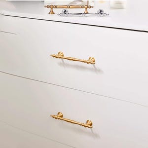 Poignées de tiroir de cuisine en laiton massif - poignées d'armoires en or brossé, bouton vintage image 9