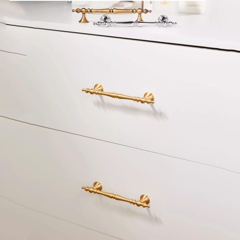 Poignées de tiroir de cuisine en laiton massif - poignées d'armoires en or brossé, bouton vintage image 9