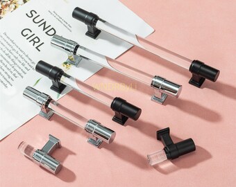 Klare Acryl-Schrankgriffe: Küchentürgriffe aus schwarzem Chrommessing, Schubladengriffe Hardware