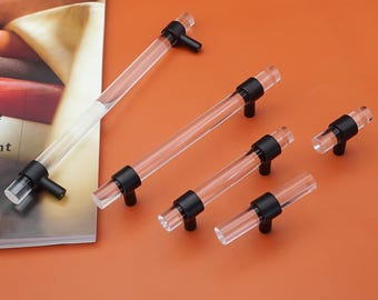 Klare Acrylschubladenknäufe: Schwarz Messing Nickel Küchenknöpfe Griffe, Schranktürgriffe Hardware