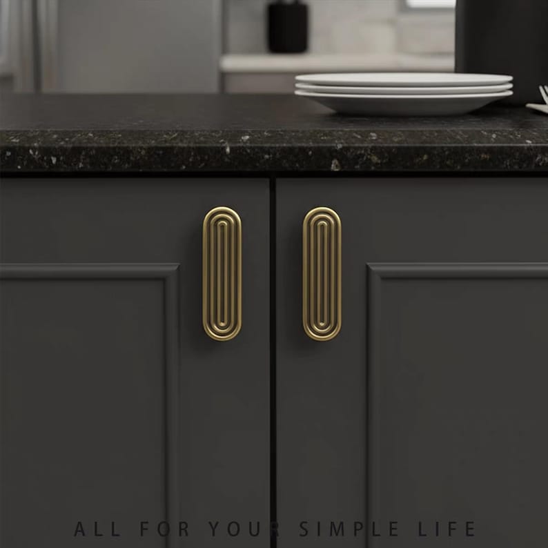 Massief messing ladeknoppen: antieke koperen kastgrepen, keukentrekknop met railontwerp afbeelding 6