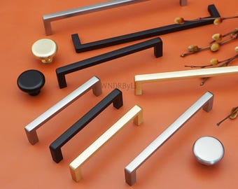 Poignées de meuble en laiton brossé : poignées de tiroir noires, poignées et poignées de porte de cuisine en nickel