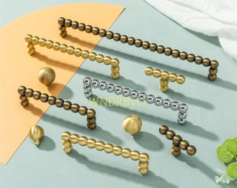 Brass Beaded Cabinet Knobs handles  – Aged Gold Drawer Pulls ,Unique dresser knobs