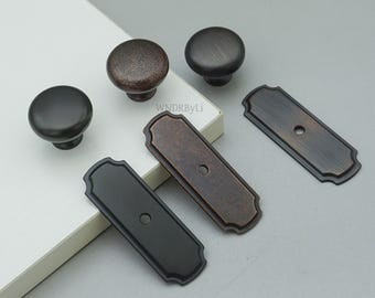 Gałka meblowa z brązu olejowanego z płytką tylną: czarny uchwyt do szuflady, antyczne gałki do komody