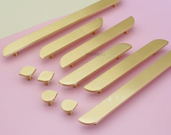 Solid Brass Cabinet knobs and pulls ,Unique Drawer Handles :Gold Kitchen cupboard pulls