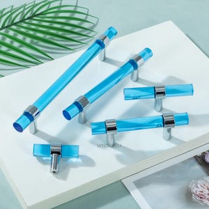 Acrylic Blue Kitchen Cabinet Handles Knobs :Pink Dresser Drawer knob pull , Cupboard pulls hardware